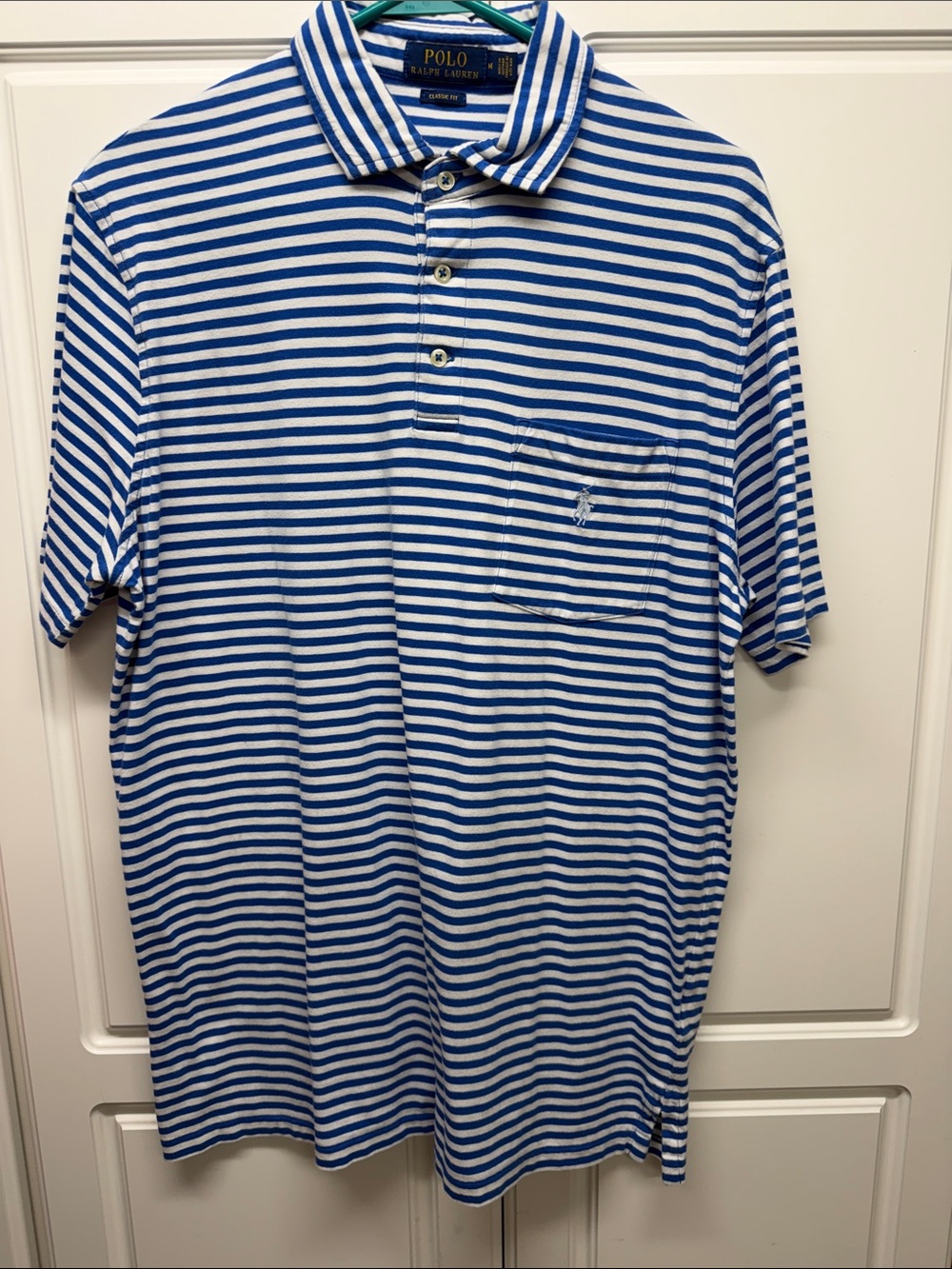 Polo by Ralph Lauren White & Blue Striped Pocket Polo